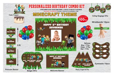 Minecraft Theme Birthday Party Combo Kit-100Pcs