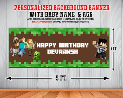 Minecraft Backdrop / Background Banner (2ft x 5ft)