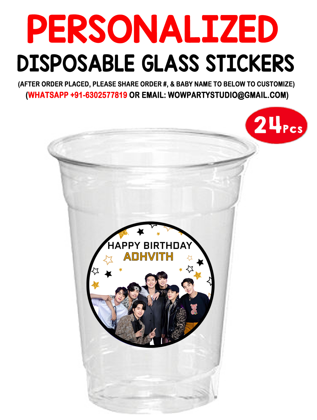 BTS Mocktail  Disposable Glass Stickers (24 Pcs)