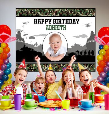 Military Backdrop / Background Banner With Baby Picture  (4ft x 5ft)