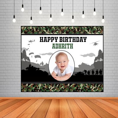 Military Backdrop / Background Banner With Baby Picture  (4ft x 5ft)