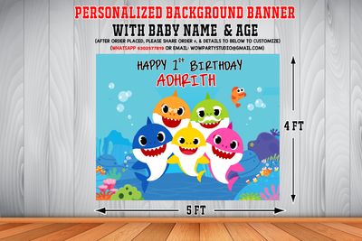Baby Shark Backdrop / Background Banner (4ft x 5ft)