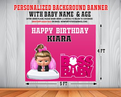 Boss Baby Girl Backdrop / Background Banner (4ft x 5ft)