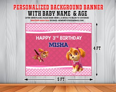 Paw Patrol Pink Backdrop / Background Banner (4ft x 5ft) #2