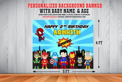 Super Hero Backdrop / Background Banner (4ft x 5ft)