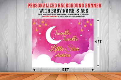 Twinkle Pink Little Star Backdrop / Background Banner (4ft x 5ft)