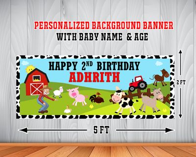 Farm Animals Backdrop / Background Banner (2ft x 5ft)