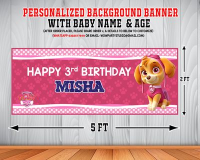 Paw Patrol Pink Background Banner (2ft x 5ft)