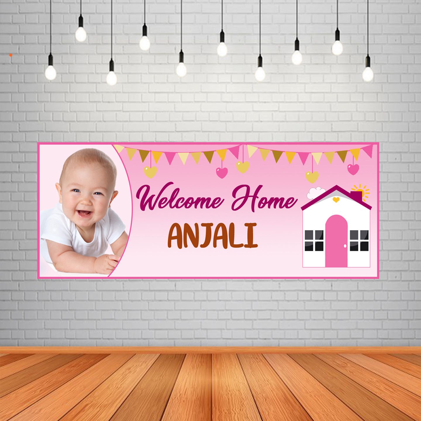 Welcome Home Backdrop / Background Banner (2ft x 5ft) - Pink
