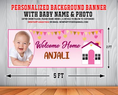 Welcome Home Backdrop / Background Banner (2ft x 5ft) - Pink