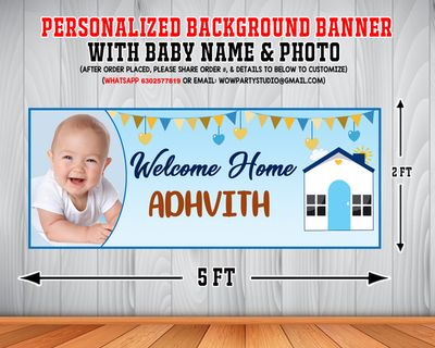 Welcome Home Backdrop / Background Banner (2ft x 5ft) - Blue