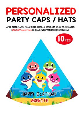 Baby Shark Party Caps / Hats (10 Pcs)