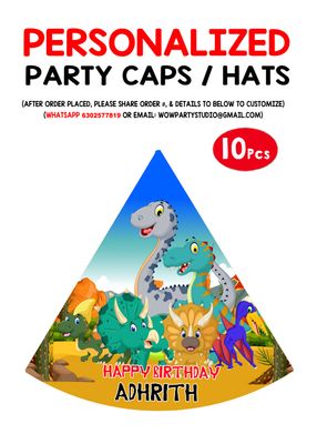 Dino - Party Caps / Hats (10 Pcs)