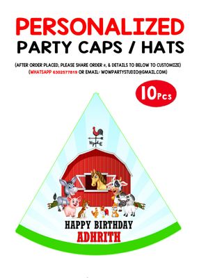 Farm Animals Party Caps / Hats (10 Pcs)