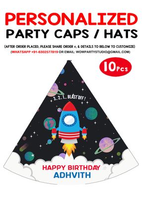 Space Theme Birthday Party Caps/Hats (10 Pcs)