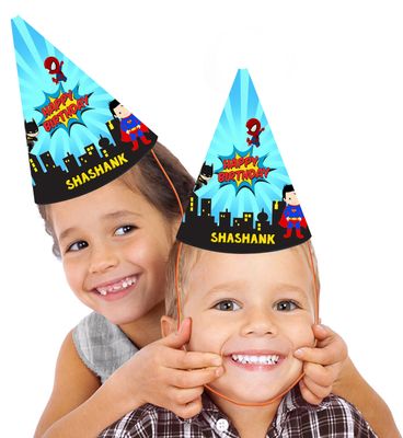 Super Hero Theme Birthday Party Caps / Hats (10 Pcs)