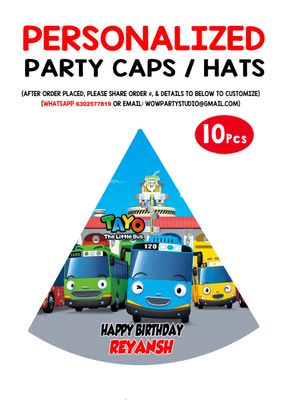 Tayo Bus Theme Birthday Party Caps / Hats (10 Pcs)