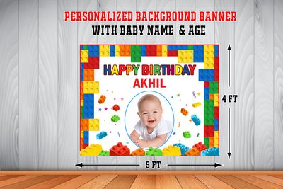 Lego Backdrop / Background Banner With Baby Picture  (4ft x 5ft)
