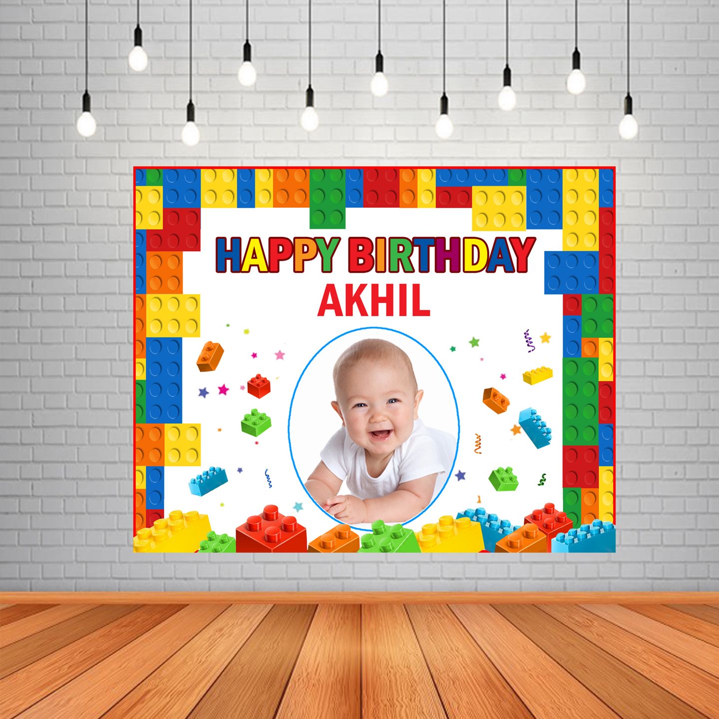 Lego Backdrop / Background Banner With Baby Picture  (4ft x 5ft)