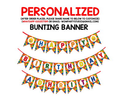 Lego Theme Bunting Banner With Birthday Boy/Girl Name-1Pc