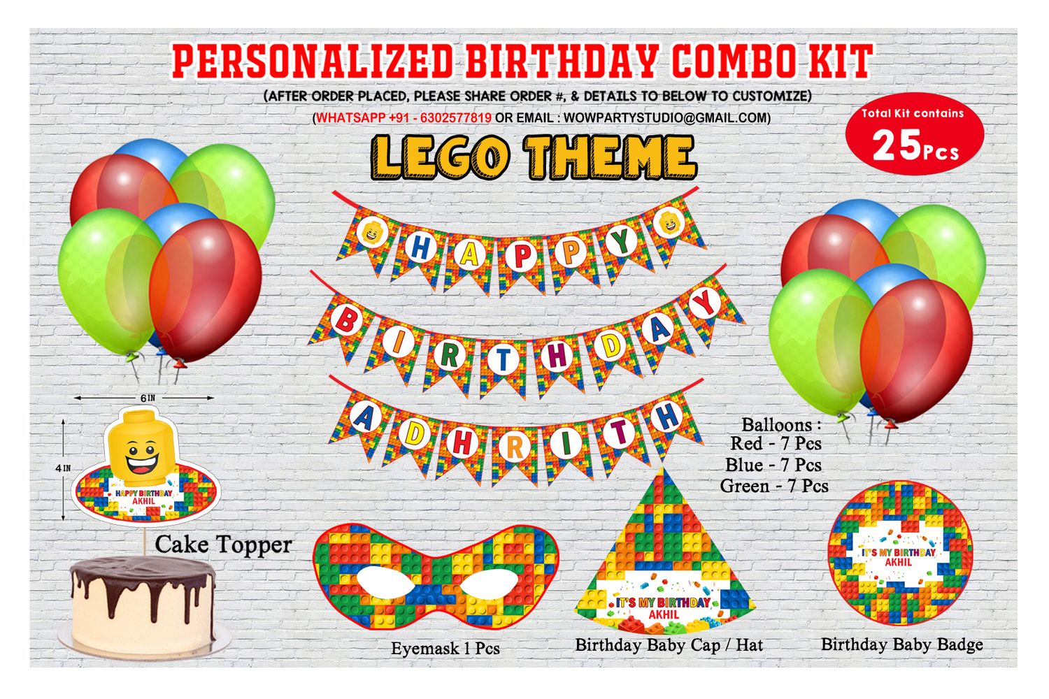 Lego Theme 25 Pcs Birthday Party Combo Set
