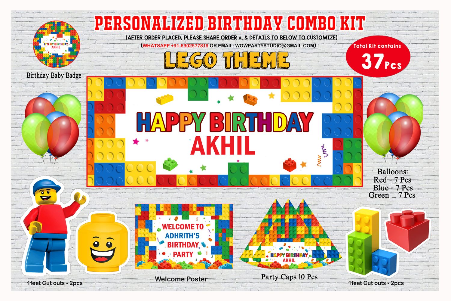 Lego Theme 37 Pcs Birthday Party Combo Set