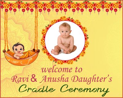 Cradle Ceremony Yellow Backdrop / Background Banner With Baby Picture  (4ft x 5ft)