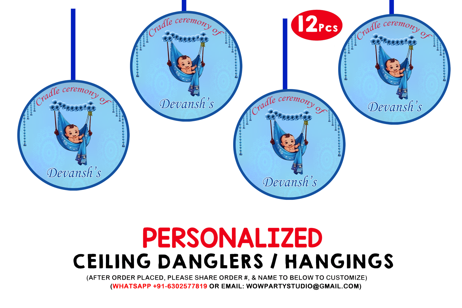 Cradle Ceremony Blue Theme Ceiling Hangings / Danglers (12 Pcs)