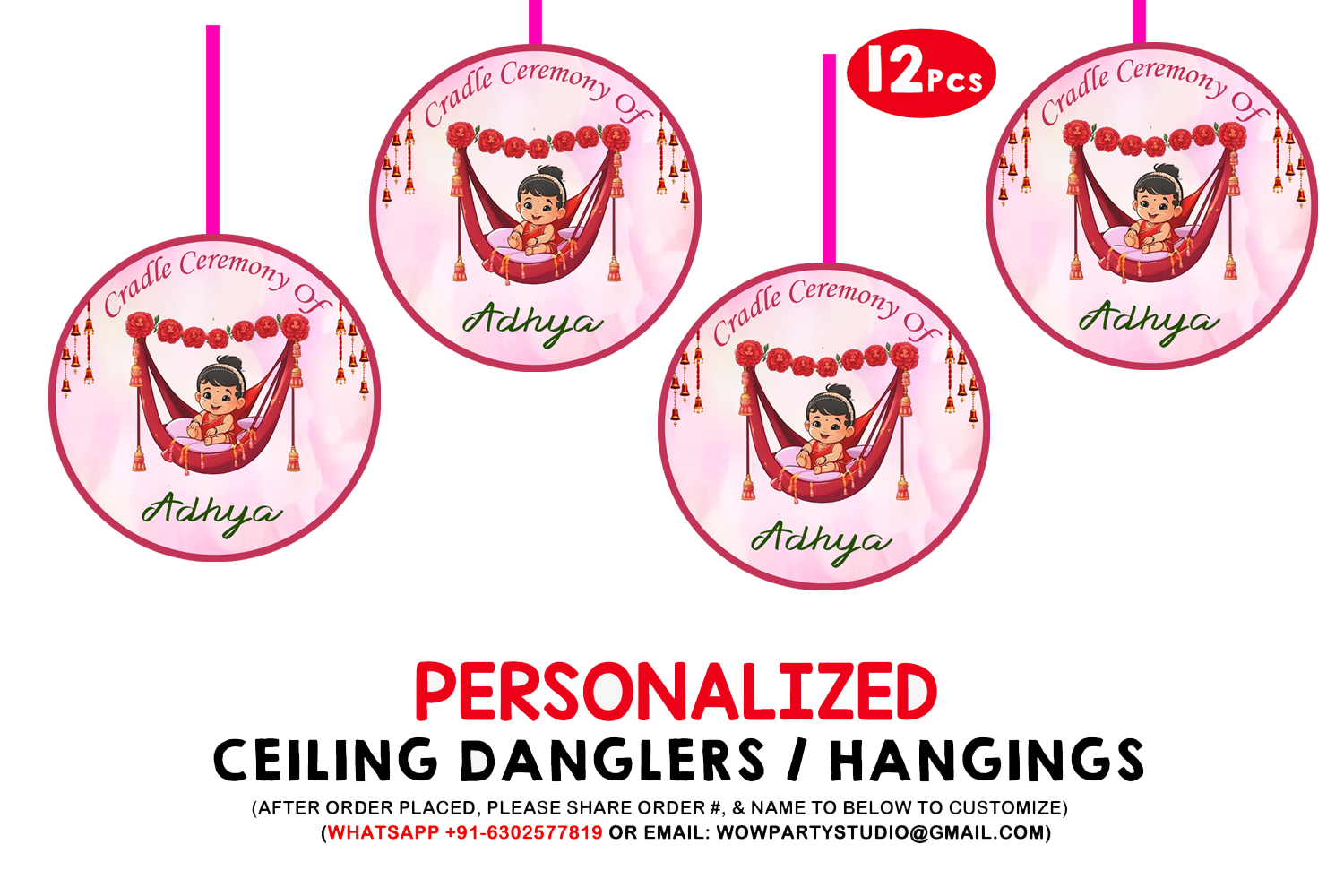 Cradle Ceremony Pink Theme Ceiling Hangings / Danglers (12 Pcs)