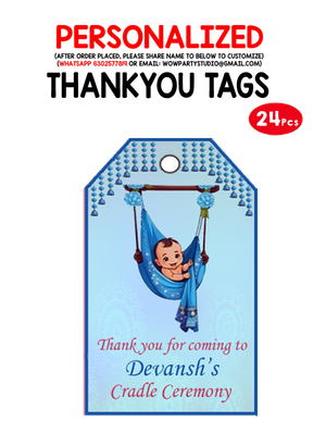 Cradle Ceremony Blue Theme Thank you Tags (24 Pcs)