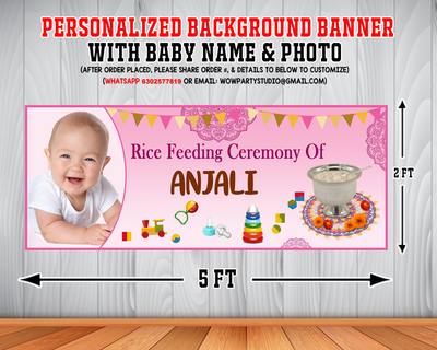 Annaprashana /Rice Eating Ceremony Pink Background Banner With Baby Picture (2ft x 5ft)