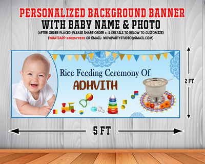 Annaprashana /Rice Eating Ceremony Blue Background Banner With Baby Picture (2ft x 5ft)