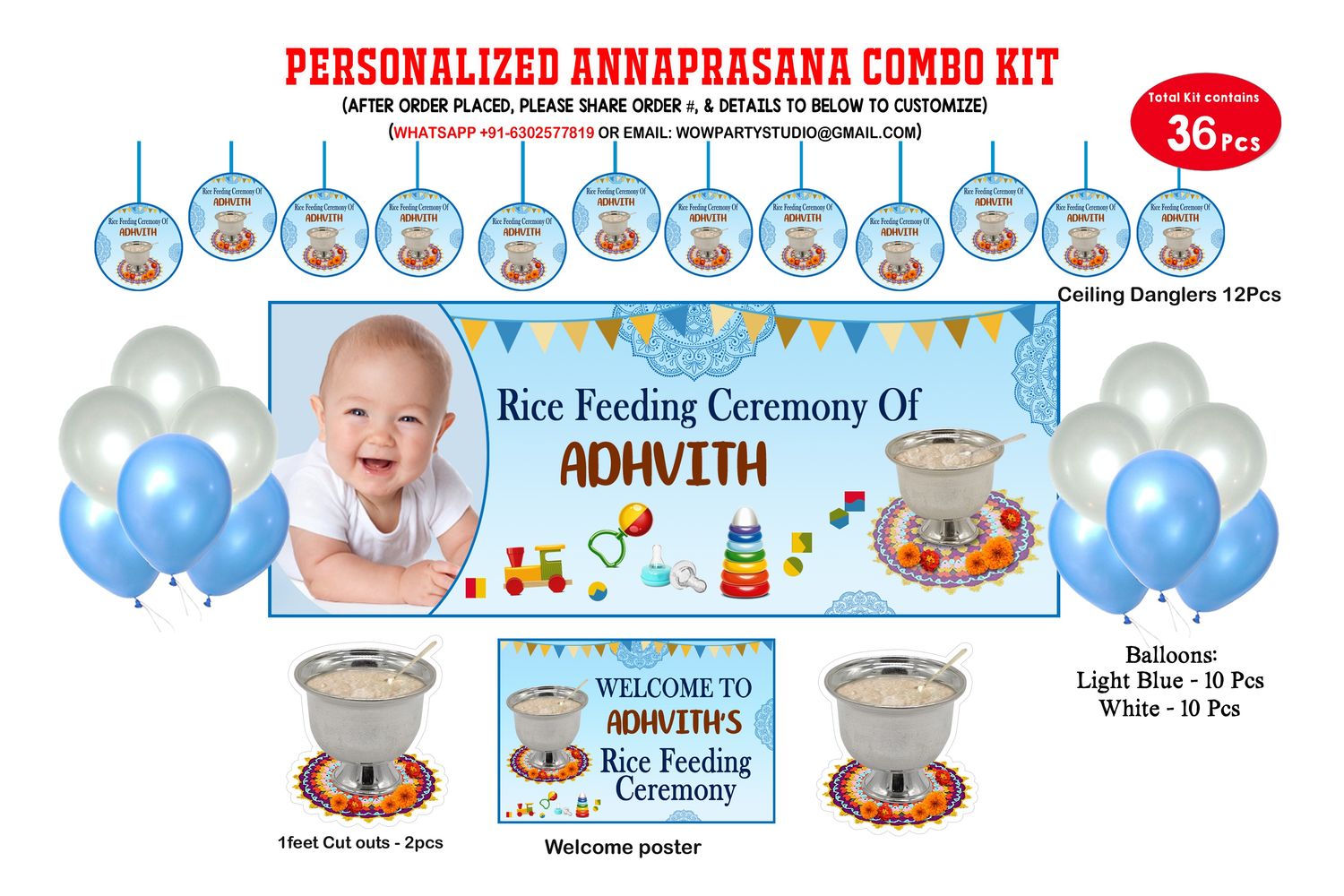 Annaprasana / Rice Eating Ceremony Blue Theme Combo Kit 36Pcs