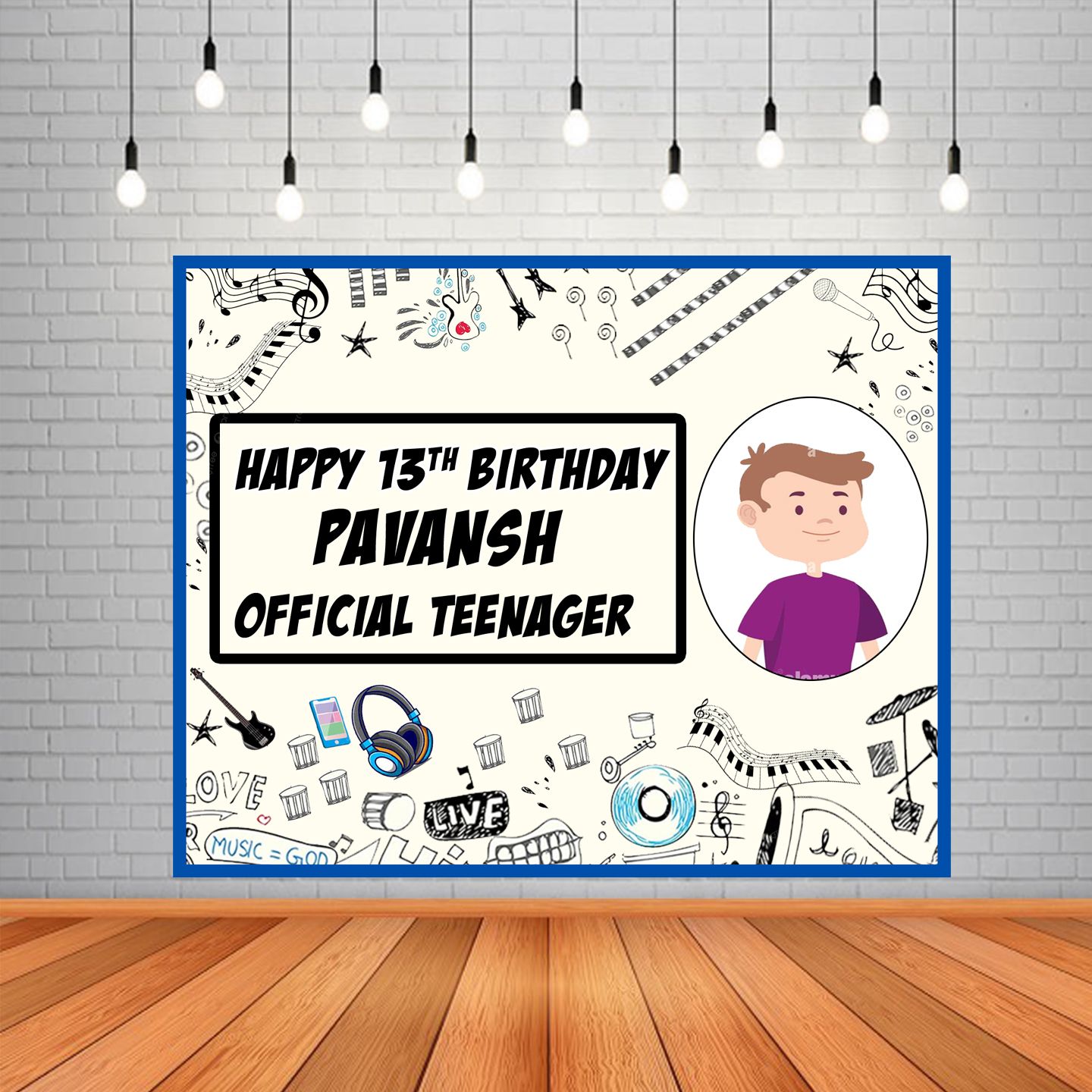 Teenager Theme Background Banner With Boy/Girl Picture  (4ft x 5ft)