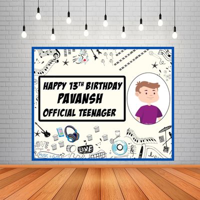 Teenager Theme Background Banner With Boy/Girl Picture  (4ft x 5ft)