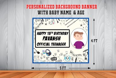 Teenager Theme Background Banner With Boy/Girl Picture  (4ft x 5ft)