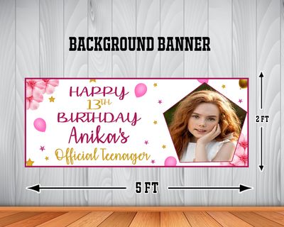 Teenager Theme Background Banner With Girl Picture (2ft x 5ft)