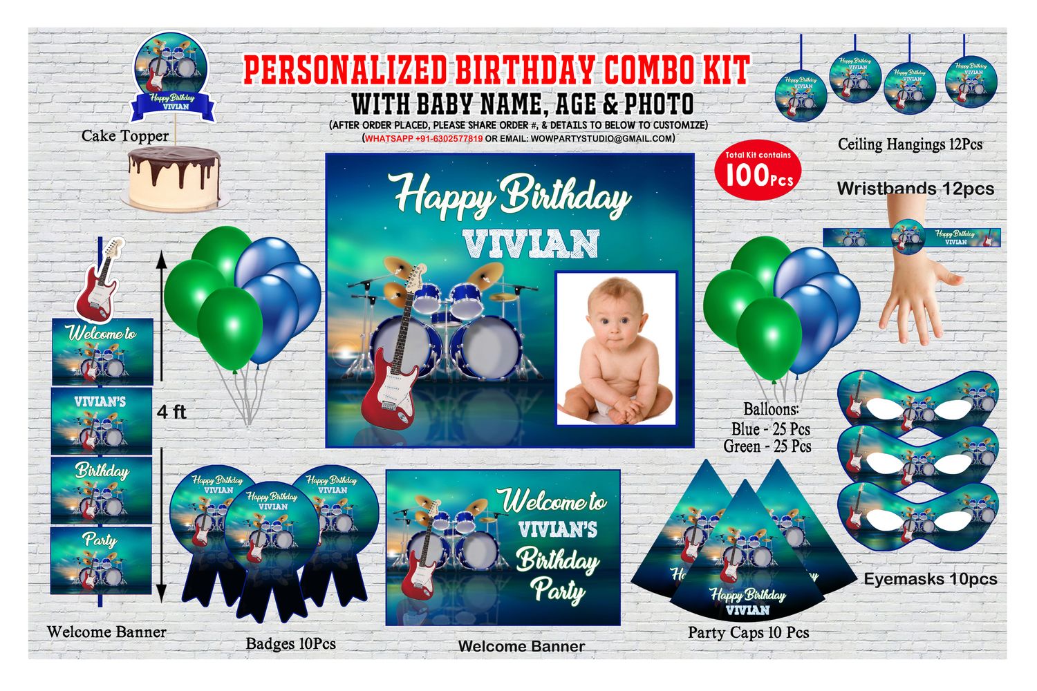 Music Theme Birthday Party Combo Kit-100Pcs