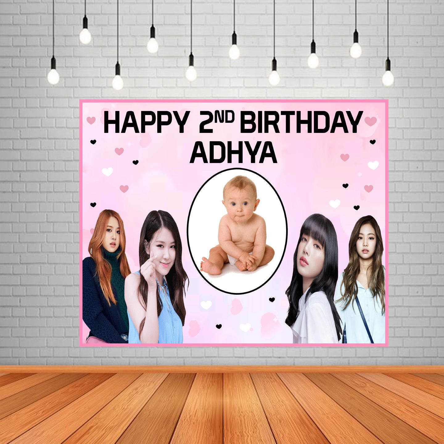 Black Pink Theme Background Banner With Baby Picture  (4ft x 5ft)