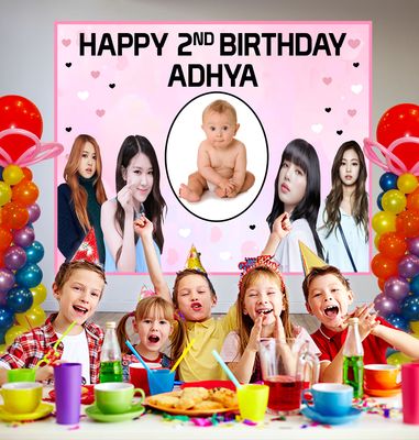 Black Pink Theme Background Banner With Baby Picture  (4ft x 5ft)