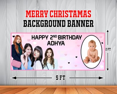Black Pink Theme Background Banner With Baby Picture (2ft x 5ft)