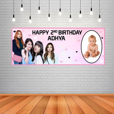 Black Pink Theme Background Banner With Baby Picture (2ft x 5ft)