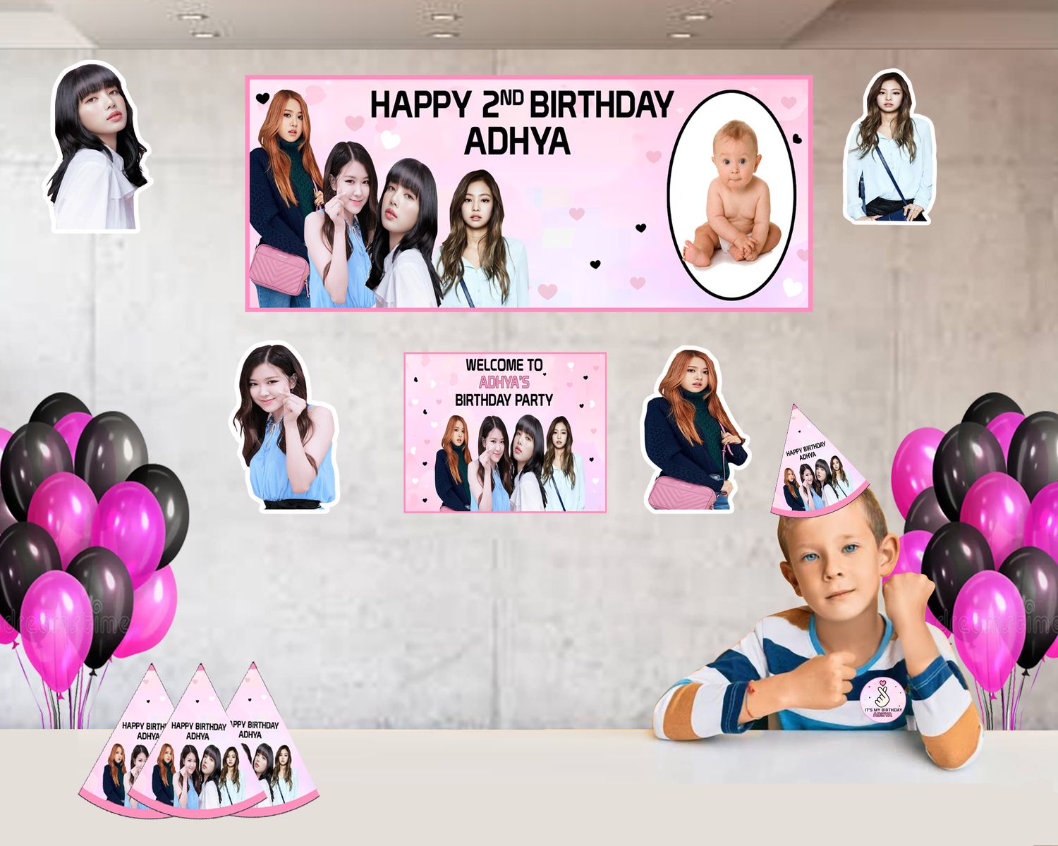 Black Pink Theme - Combo Kit 37Pcs With Baby Picture on Banner