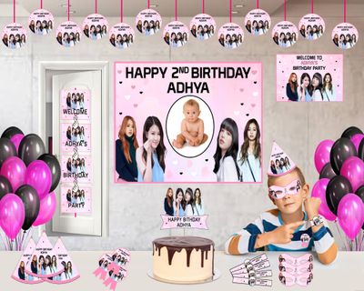 Black Pink Theme - Birthday Party Combo Kit-100Pcs With Baby Picture on Banner