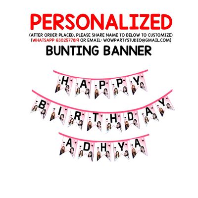 Black Pink Theme Bunting Banner With Baby Name