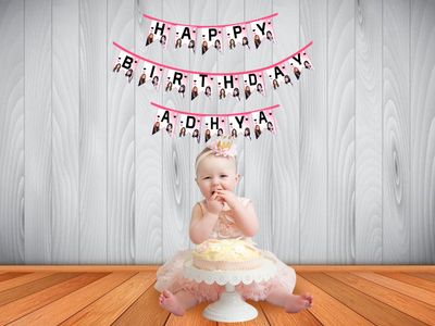 Black Pink Theme Bunting Banner With Baby Name