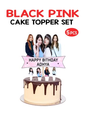 Black Pink Theme Big And Small Cake Topper Set 5Pcs