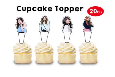 Black Pink Theme Cupcake Shape Topper (20 Pcs)