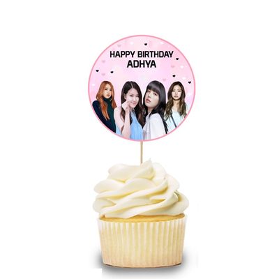 Black Pink Theme Cupcake Topper With Baby Name (24 Pcs)