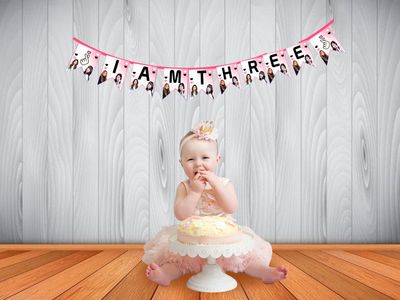 Black Pink Theme I am Three Bunting Banner